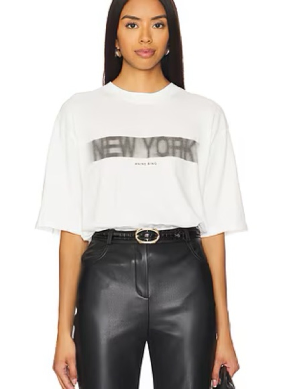 ANINE BING White Crewneck Carson Blur Tee with 'NEW YORK' - Picture 5 of 11